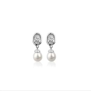 Pearl Drop Earrings with Clear Stones
